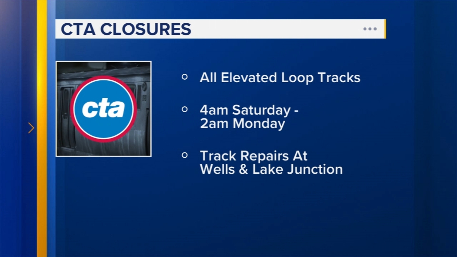 All elevated CTA stations in the Loop to be closed this weekend for track repairs