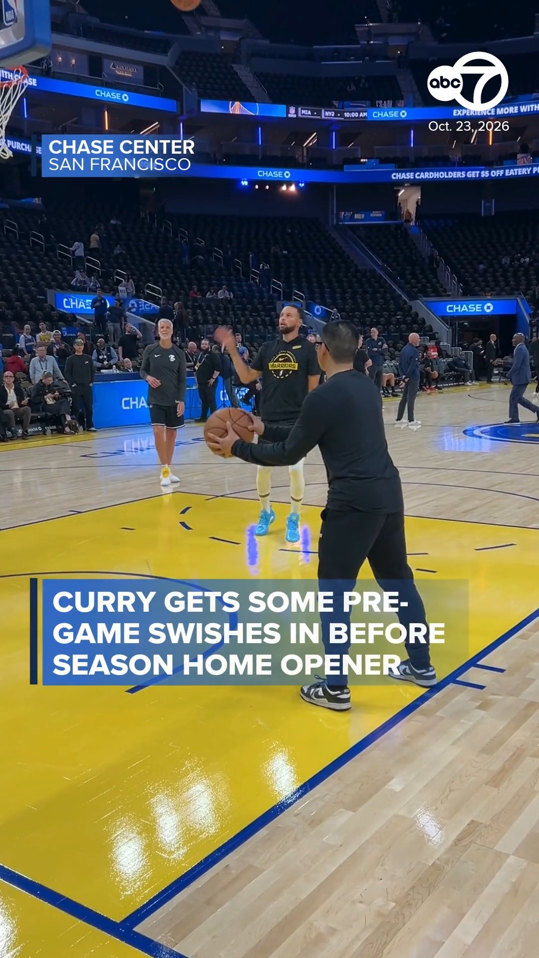Curry gets some pre-game swishes in before season home opener