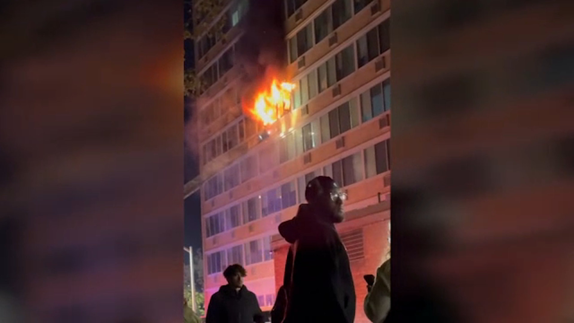 Video shows flames shooting out of a 5th floor unit amid a fire at the Cooper River Apartments in Pennsauken, New Jersey.