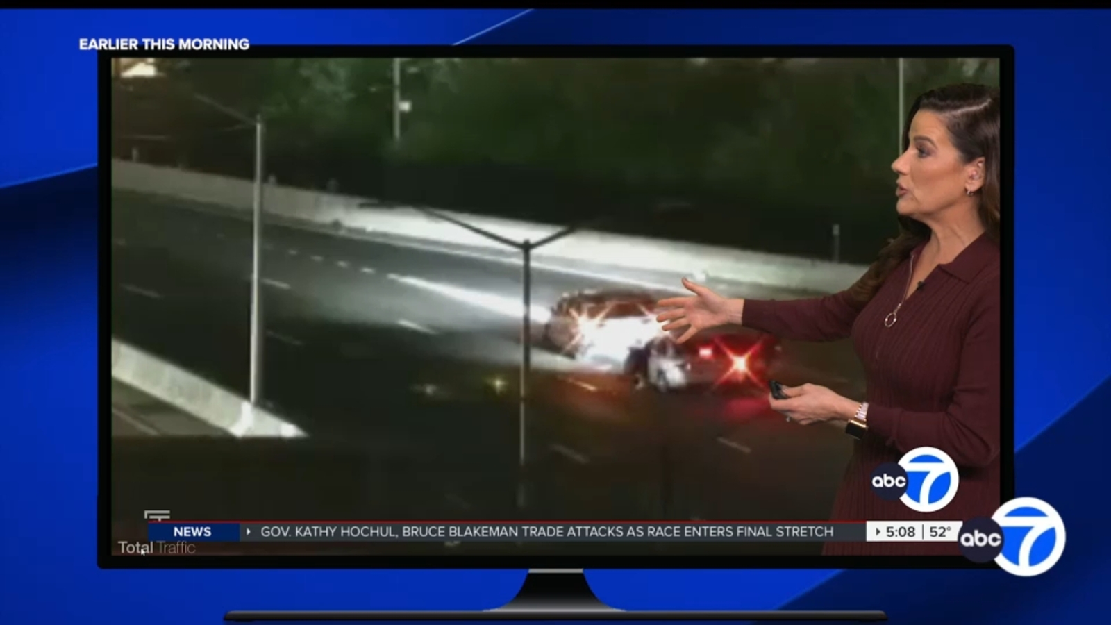 Car rear-ends stalled vehicle live on-air during Eyewitness News traffic report Car rear-ends stalled vehicle live on-air during Eyewitness News traffic report