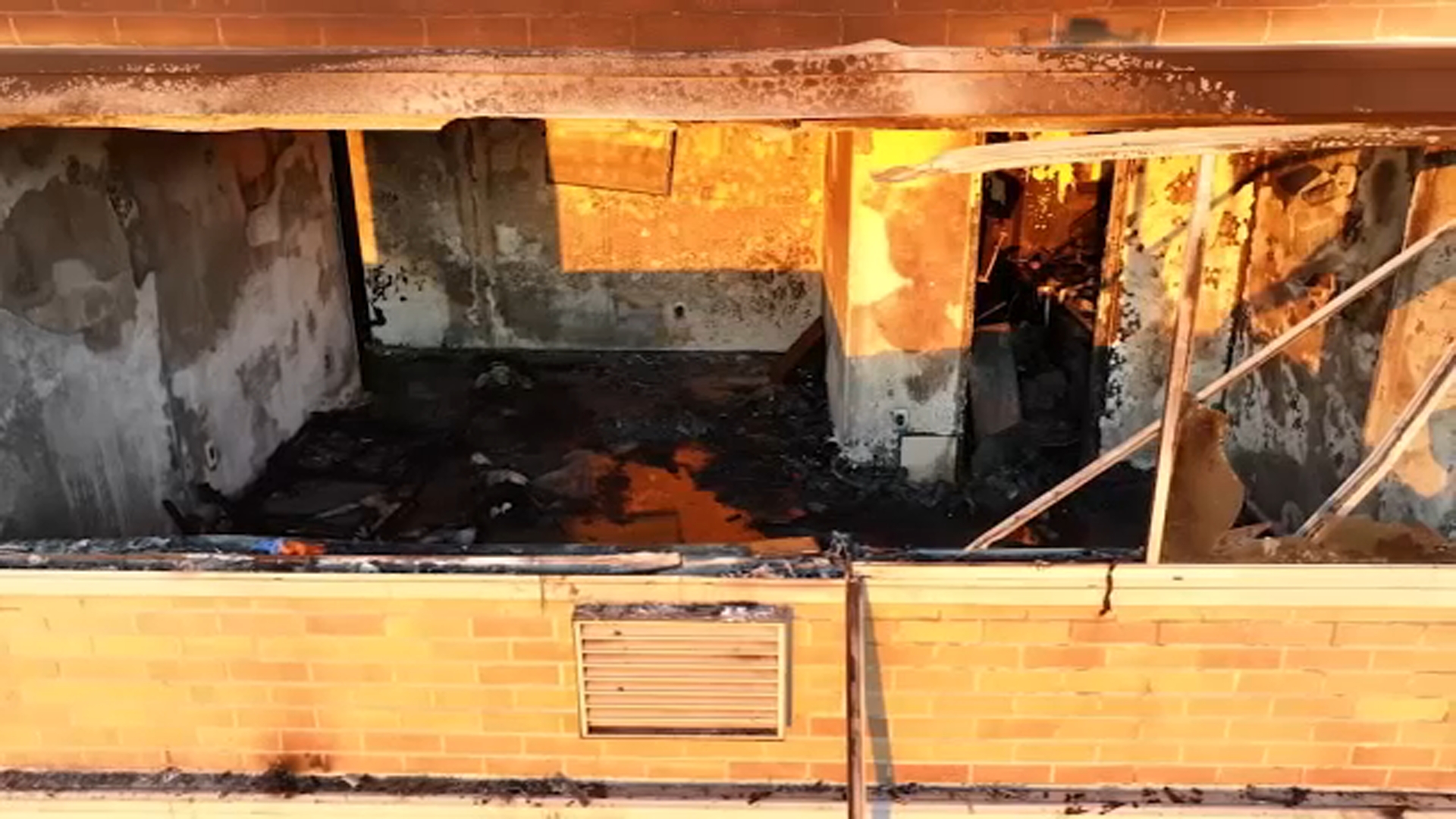 Drone 6 video shows major damage to Pennsauken's 5th floor apartment, where an early morning fire forced the evacuation of the 14-story skyscraper.