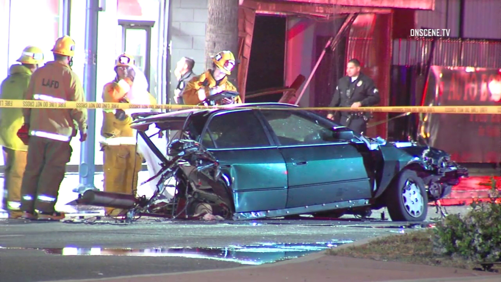 Driver killed when car shears fire hydrant, slams into building in