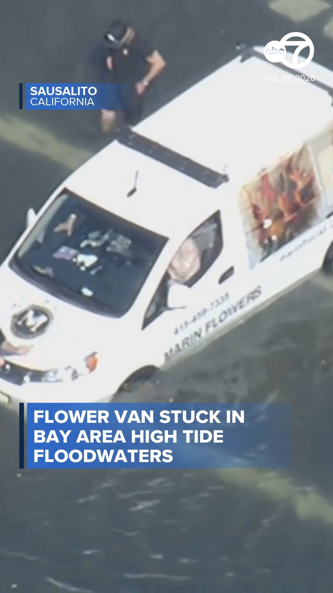 Flower van stuck in Bay Area high tide floodwaters
