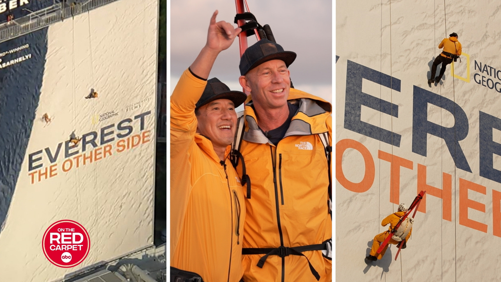 'Everest' filmmakers rappel down billboard in celebratory stunt