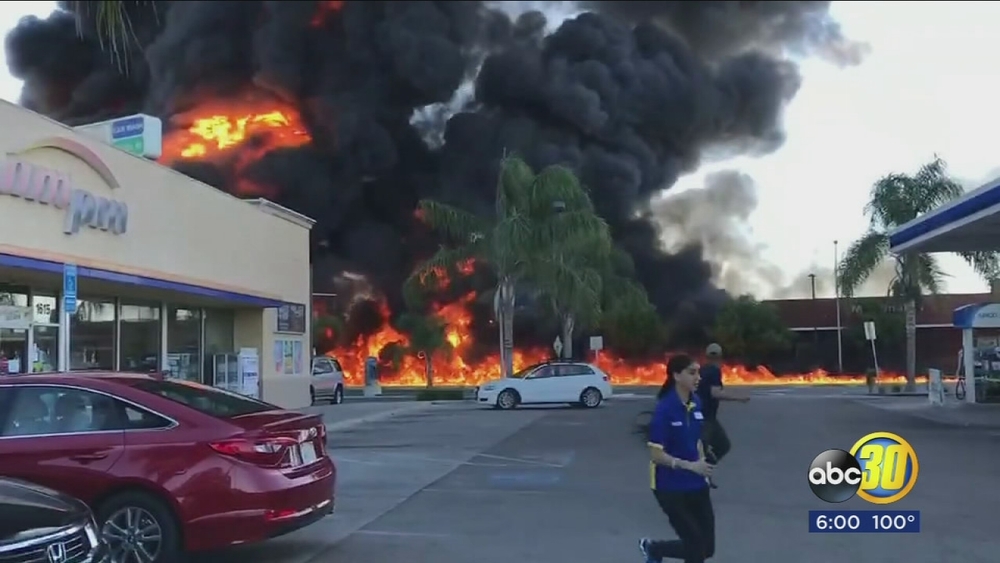 Overturned tanker causes massive fire in Atwater, driver dies at the scene