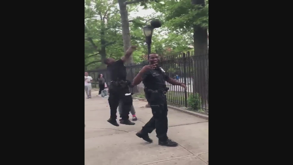 NYPD officer has the basketball moves