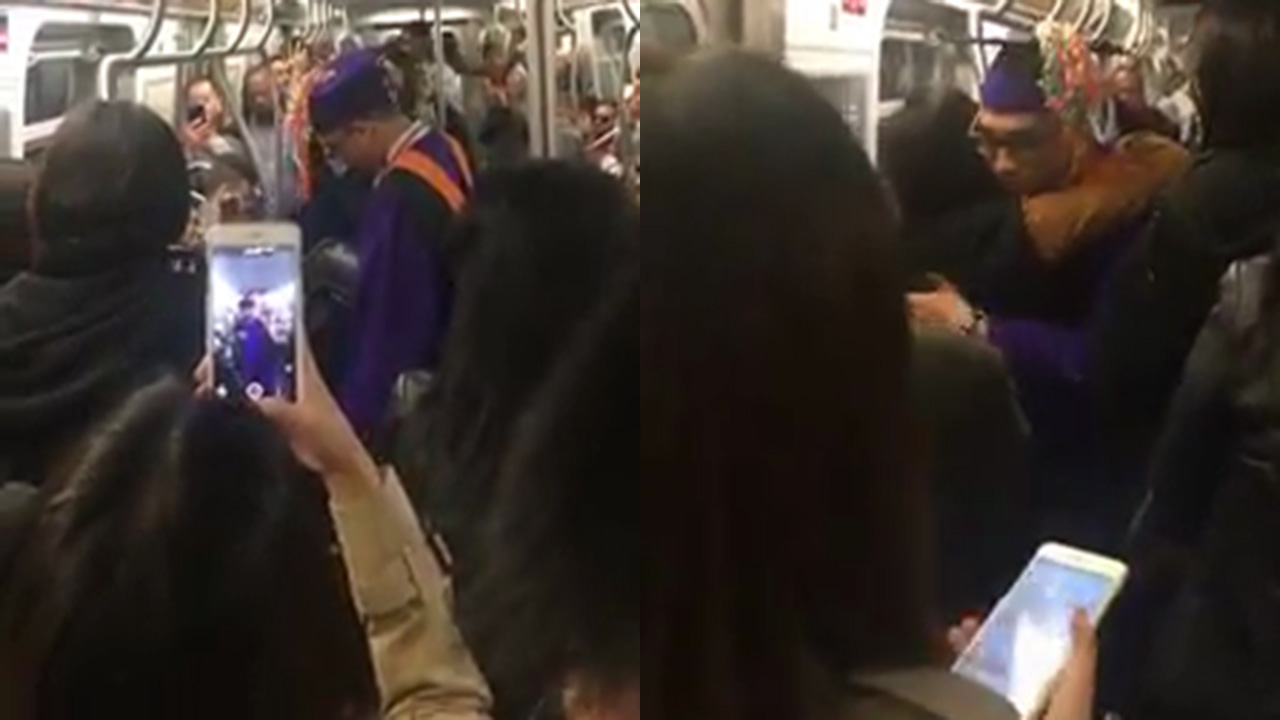 'Subway graduation' for student stuck on train