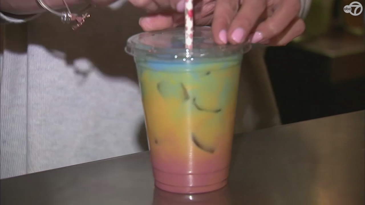Vegan cafe serves up the rainbow latte. 