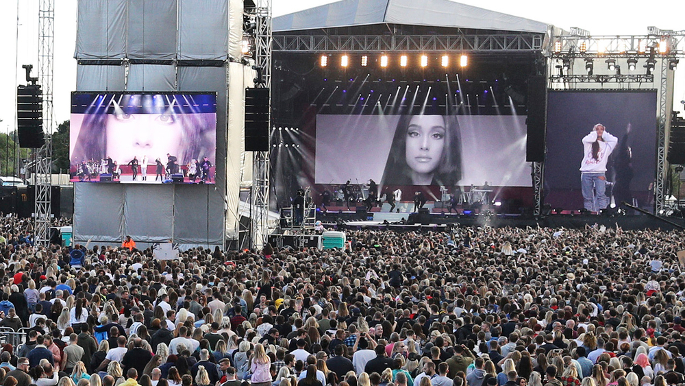 Ariana Grande makes emotional return to Manchester stage