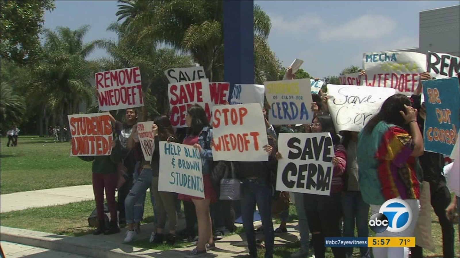Students walk out of Venice High School Monday to protest alleged