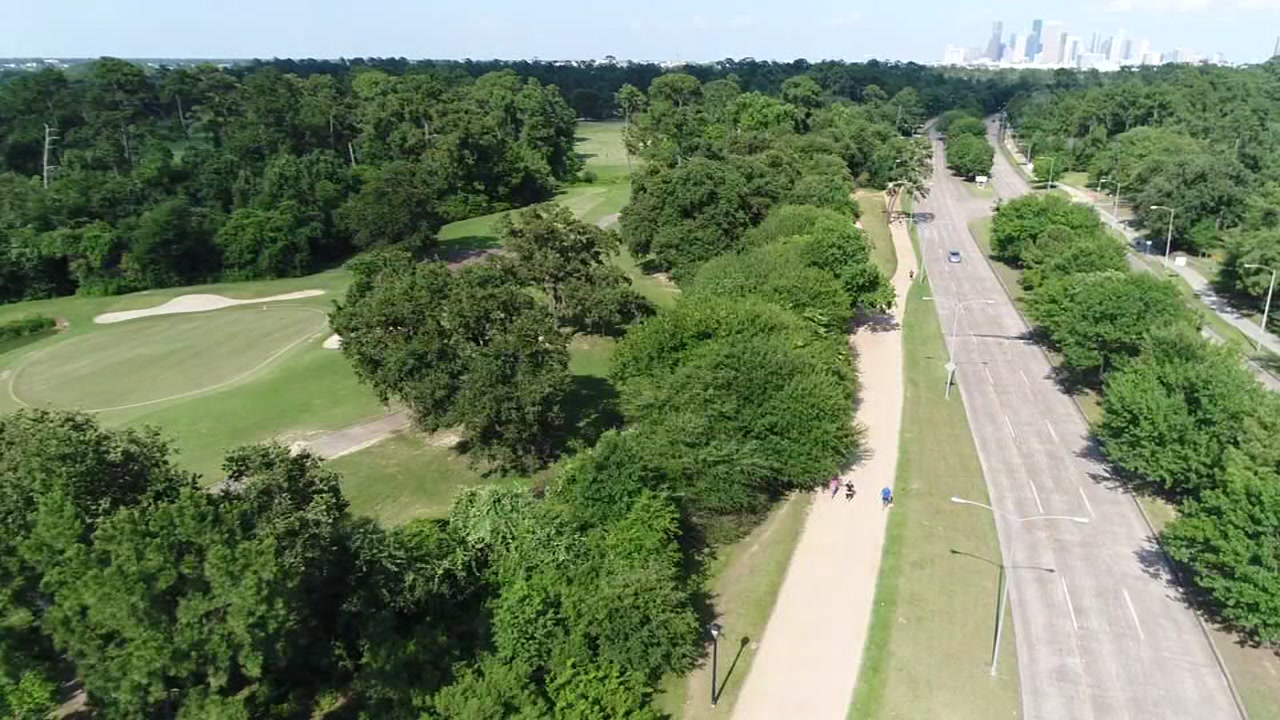 SkyDrone13 over Memorial Park joggers