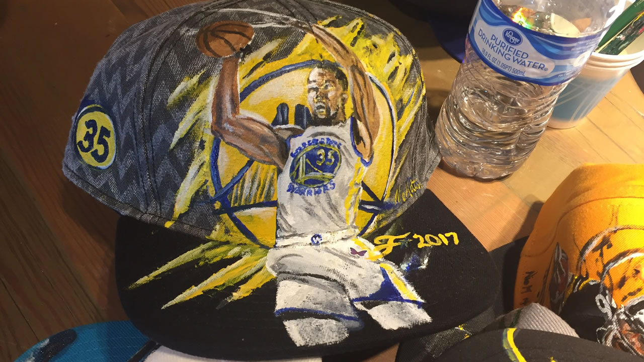 Oakland artist paints Golden State Warriors stars on unique canvas hats