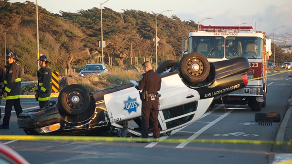 Two San Francisco police officers hurt in rollover collision on Great Highway