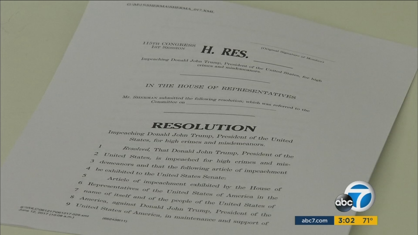 Rep. Brad Sherman draws up impeachment articles for Trump - ABC7 Los ...