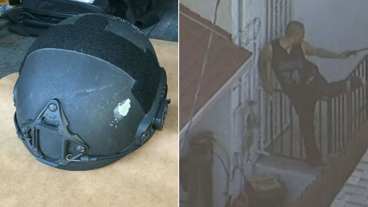 SWAT officer's helmet grazed by bullet in South LA shootout