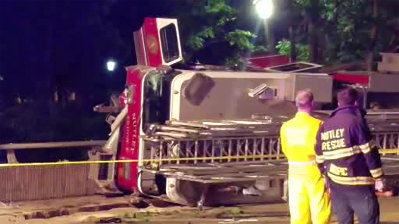 3 firefighters hurt when truck overturns