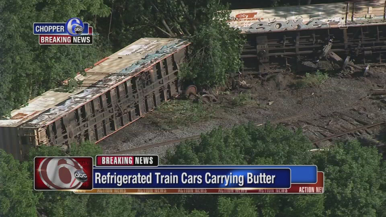VIDEO: Train cars derail in Sellersville, Pa.