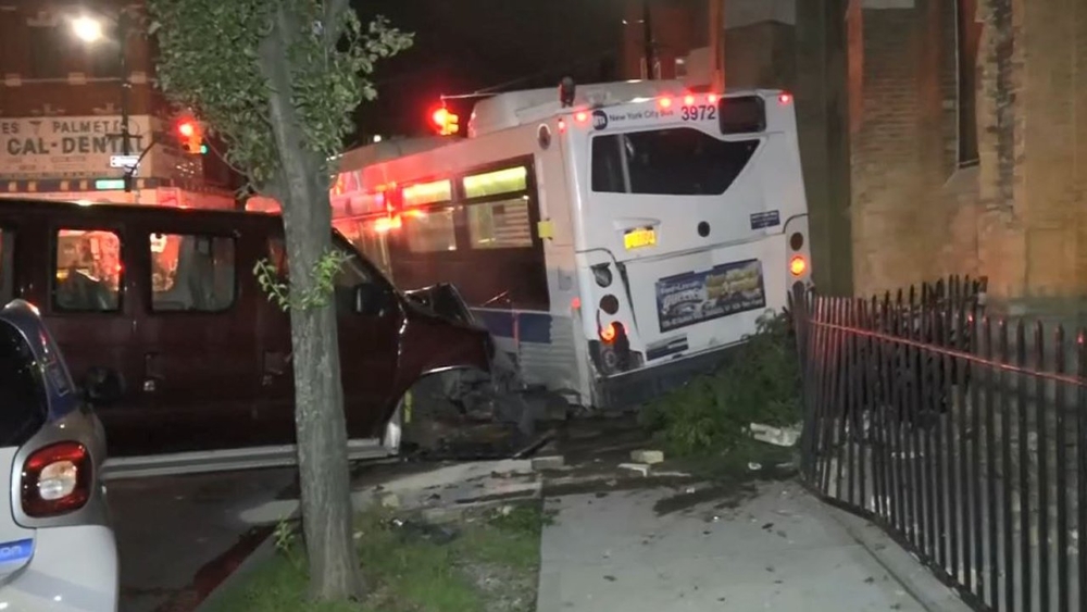 Runaway bus slams into church