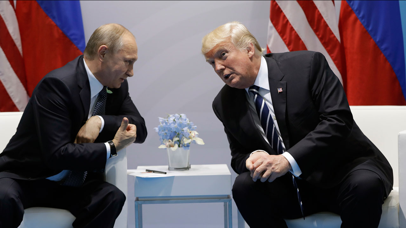 President Donald Trump meets with Russian President Vladimir Putin at the G20 Summit, Friday, July 7, 2017, in Hamburg.