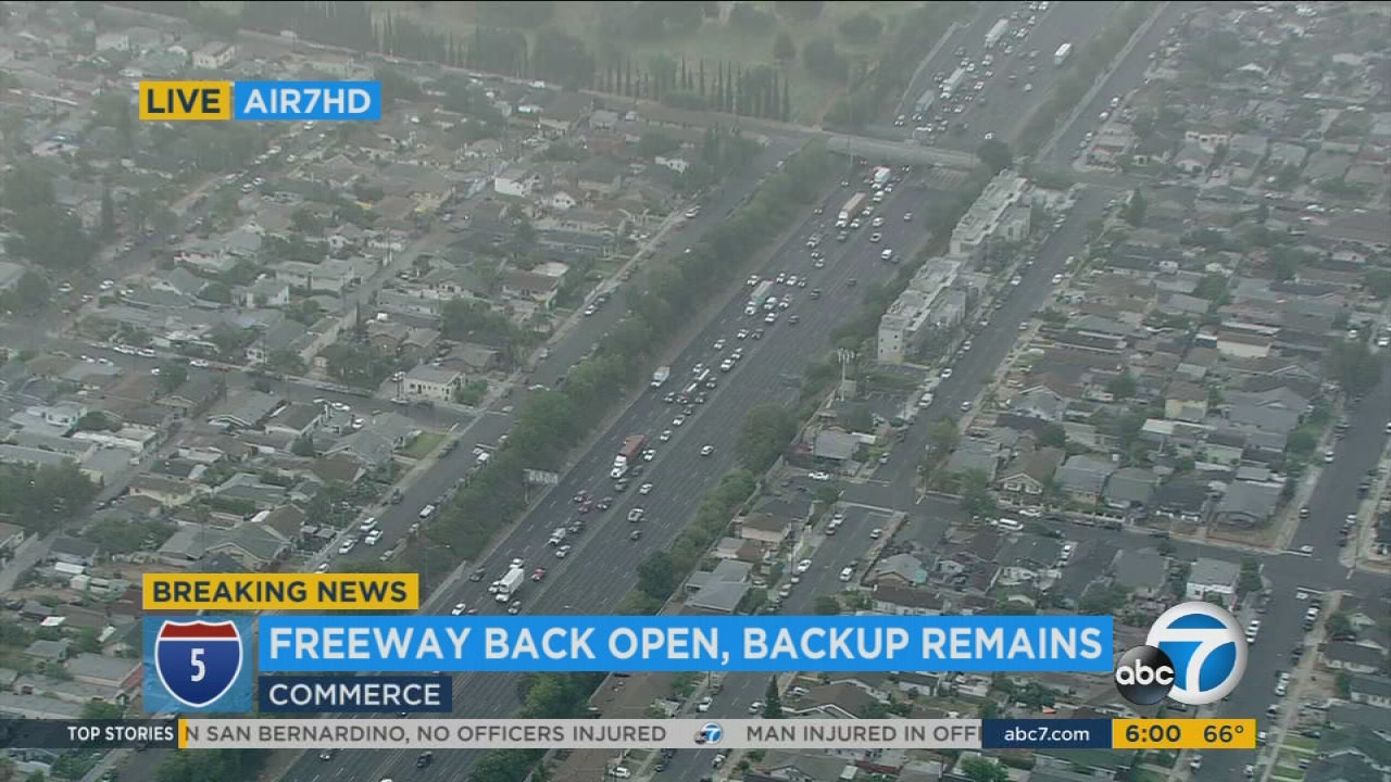 1 injured in 5 Fwy crash in Commerce; lanes back open