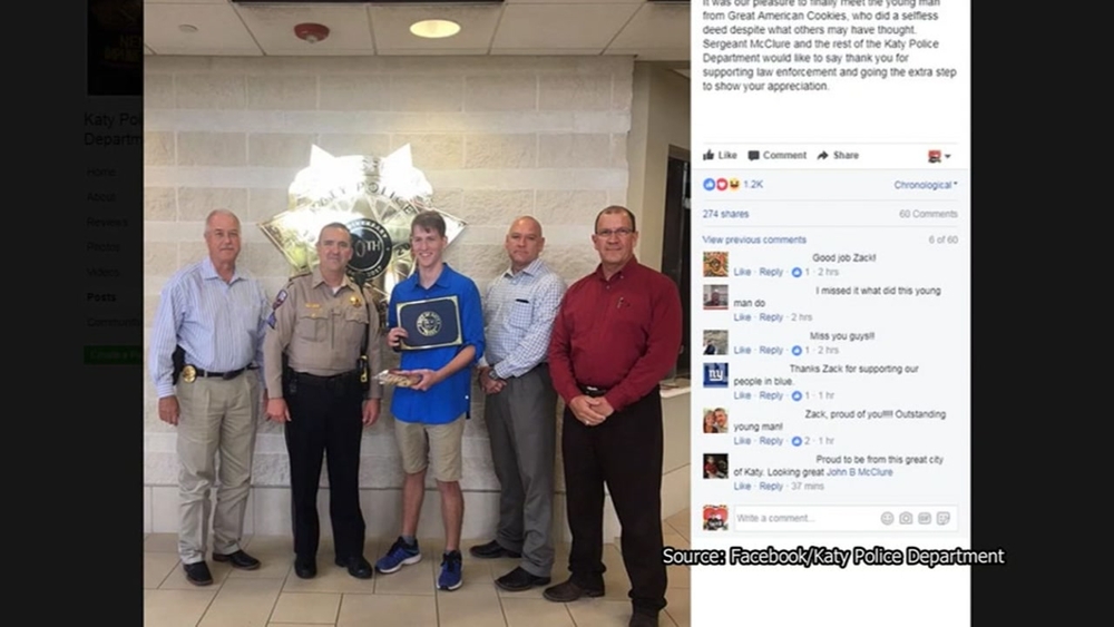 Katy PD commends teen who bought cookie for cop