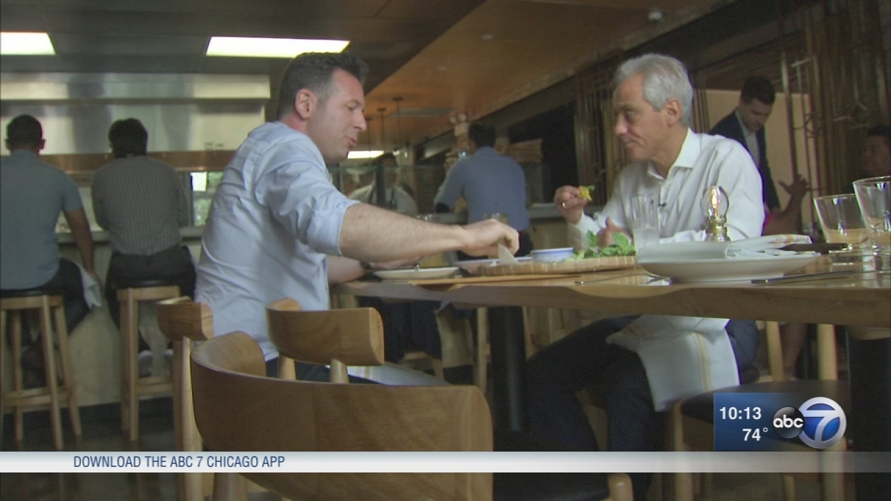 Mayor Emanuel talks, eats with ABC7 Hungry Hound