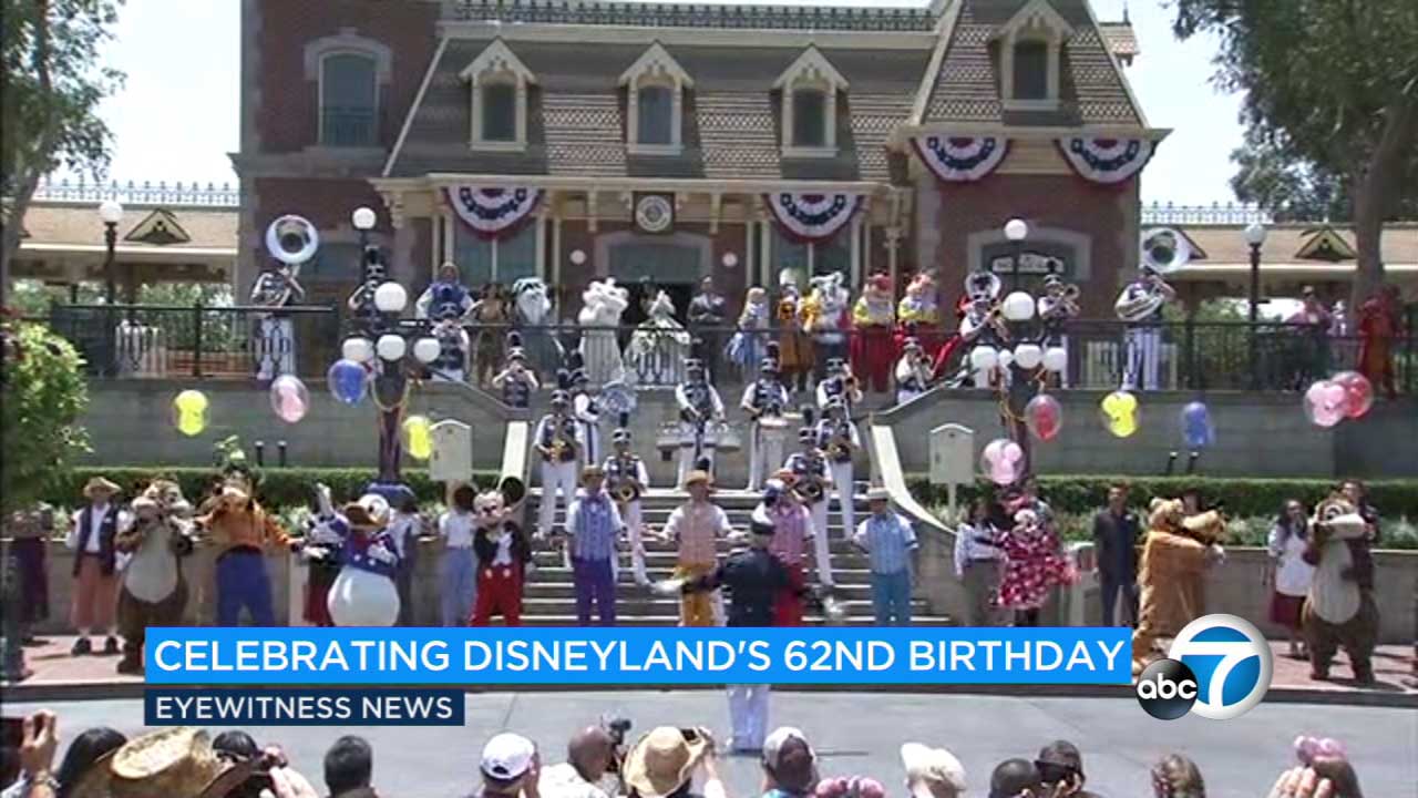 Disney characters sing happy birthday to Disneyland