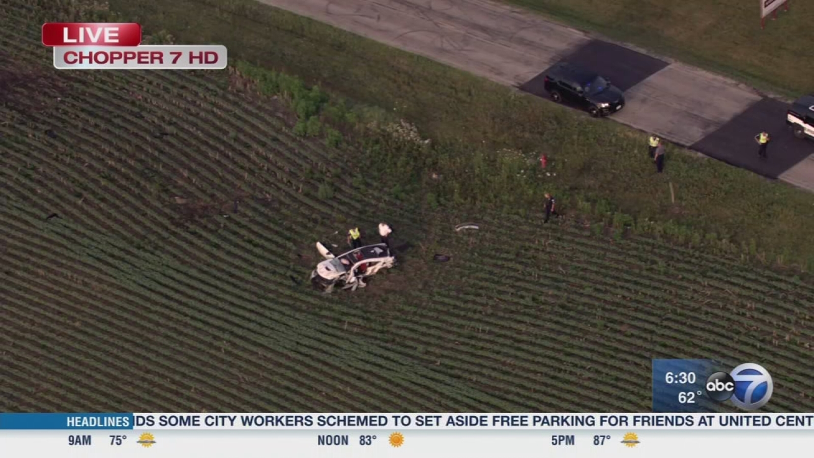 Car strikes hydrant, crashes into field in Plainfield ABC7 Chicago