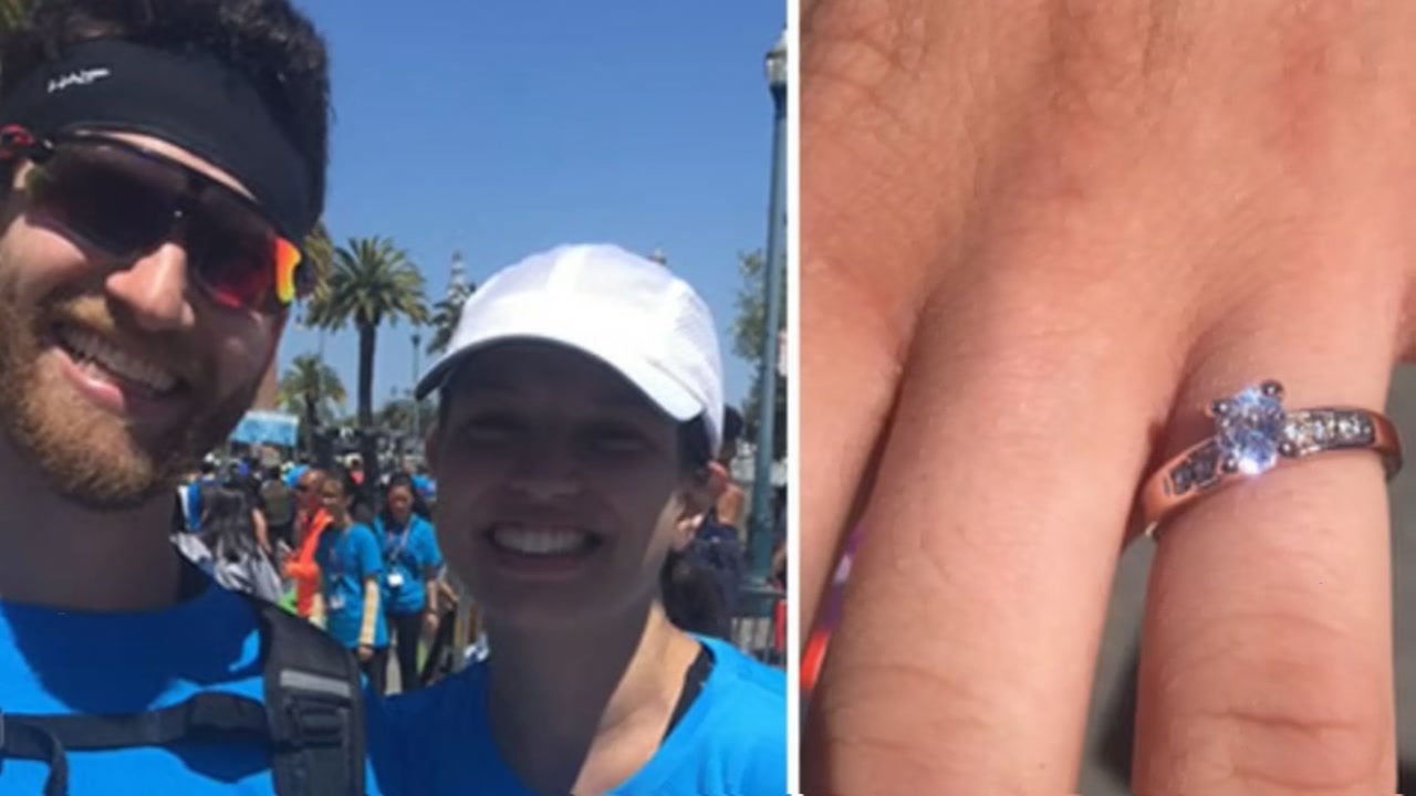Marathon runners engaged after crossing finish line