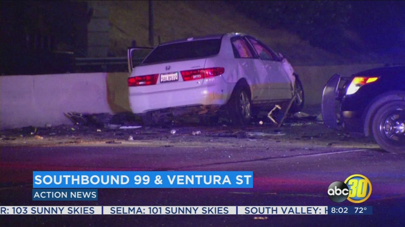 Crash on Highway 99 near Downtown Fresno leaves 2 people with major