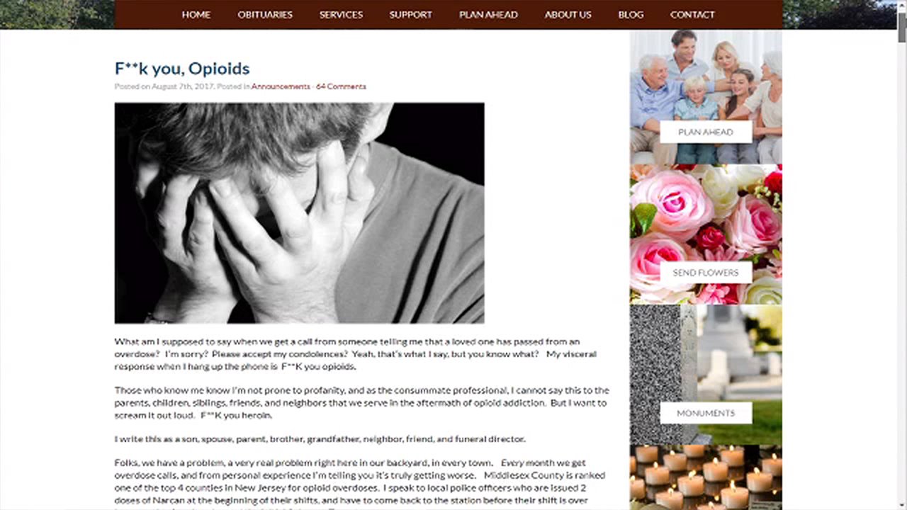 NJ funeral director's blog post about opioid abuse gets attention