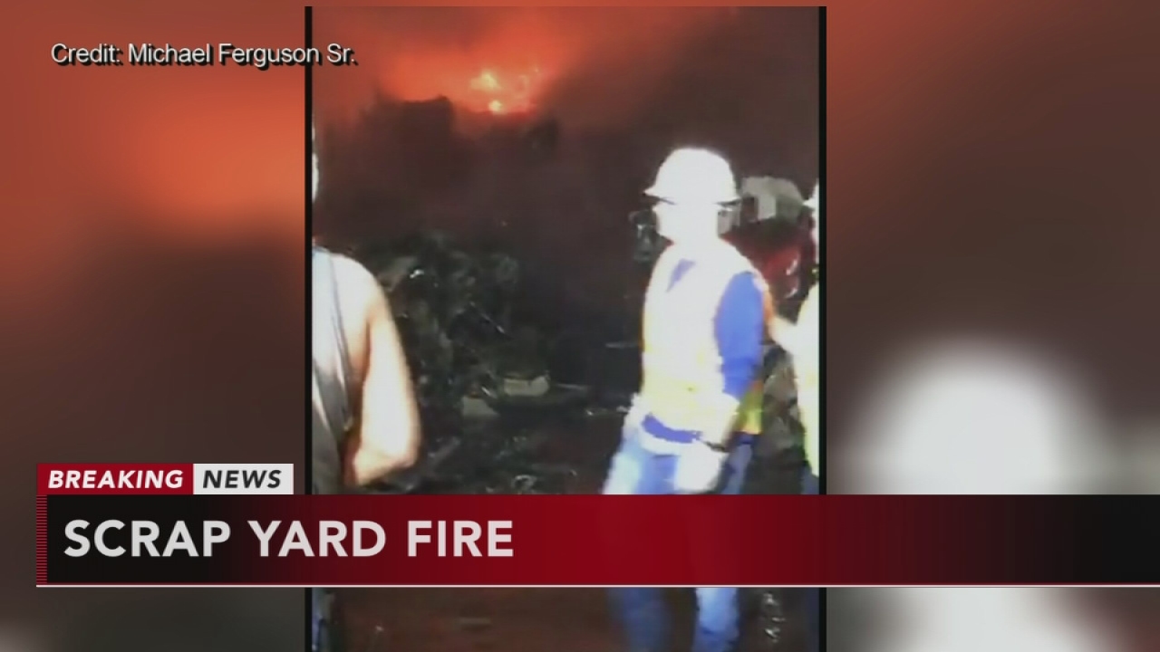 Firefighters battle scrap yard blaze in Bucks County