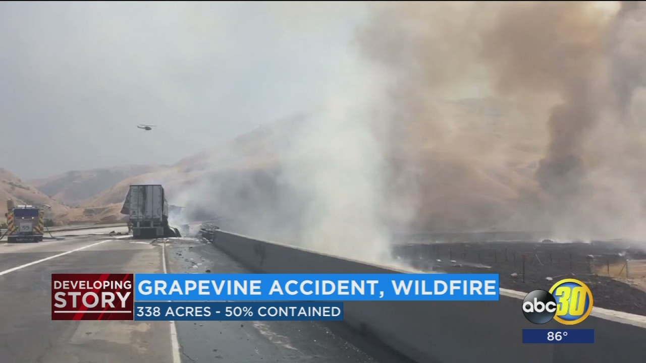 Tanker truck crash on I-5 causes grass fire snarling traffic for hours