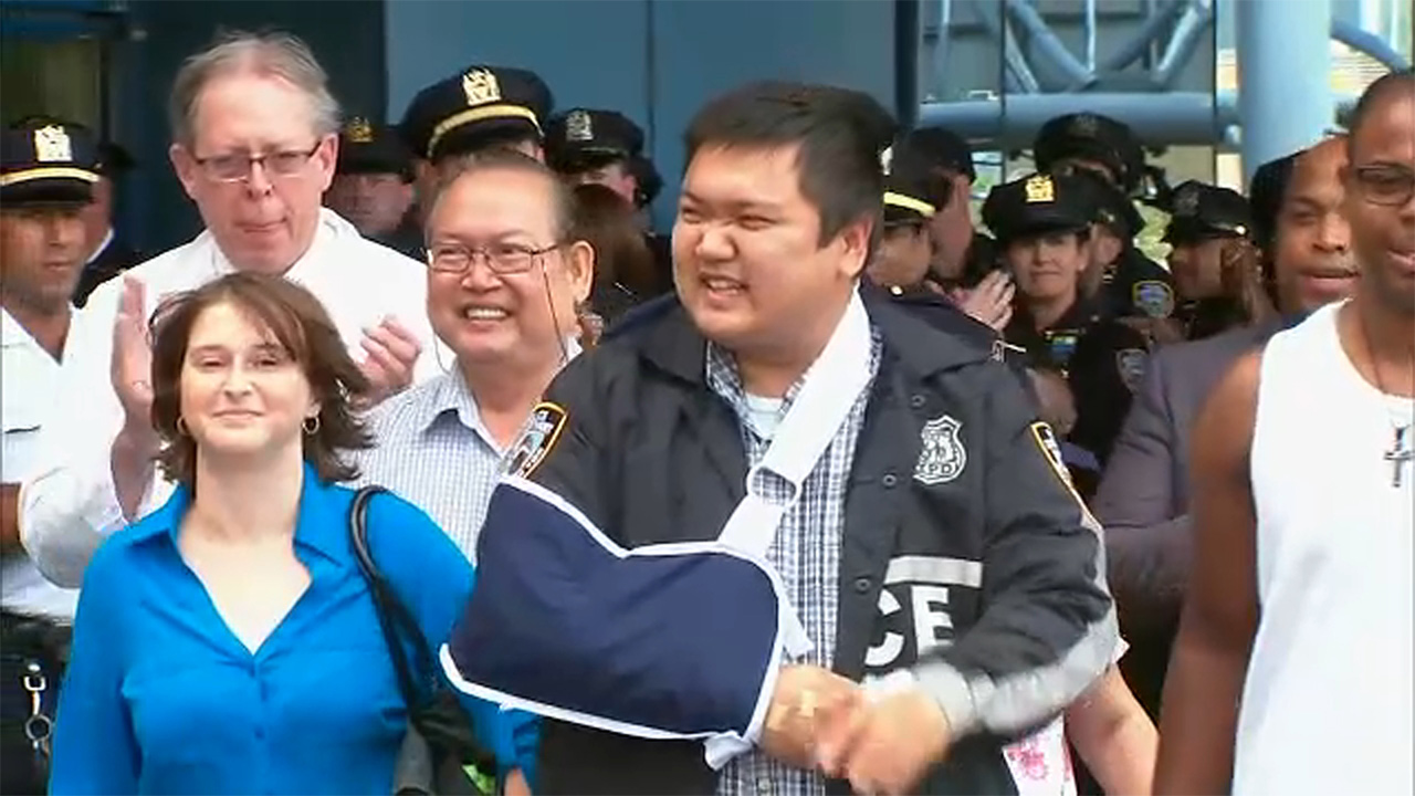 Injured officer heads home after shooting