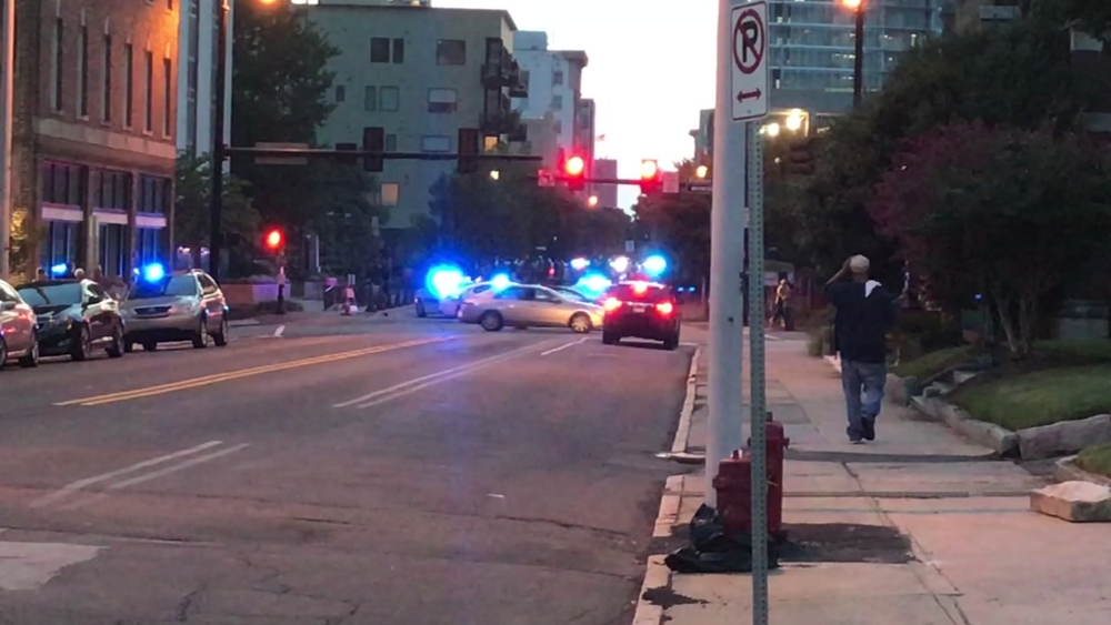 Police block street during downtown protest