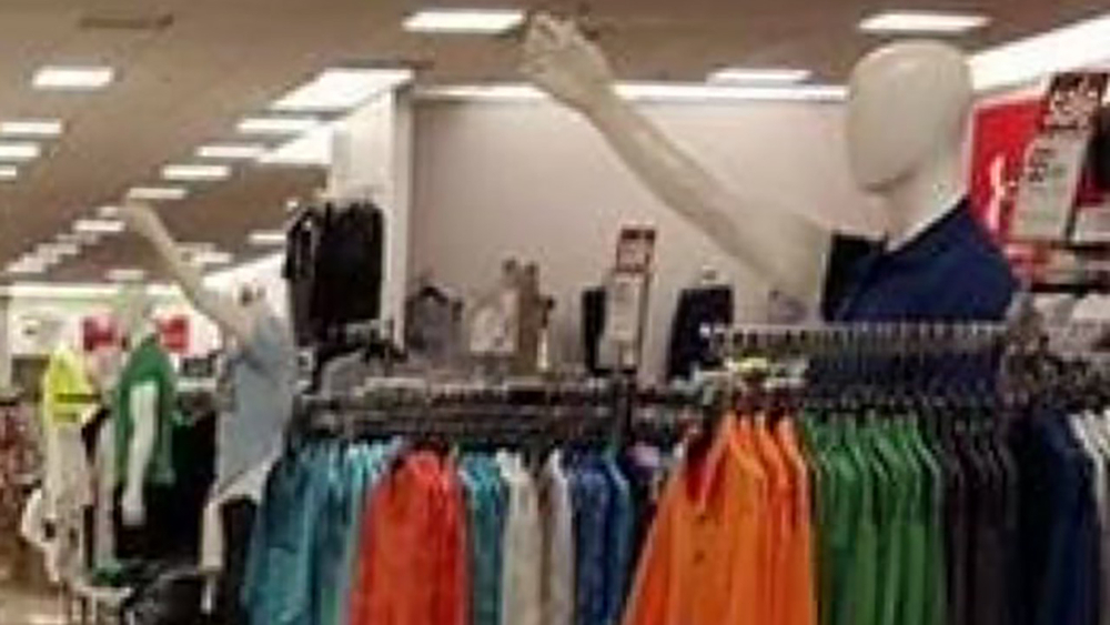 Mannequins rearranged at Belk in Cary