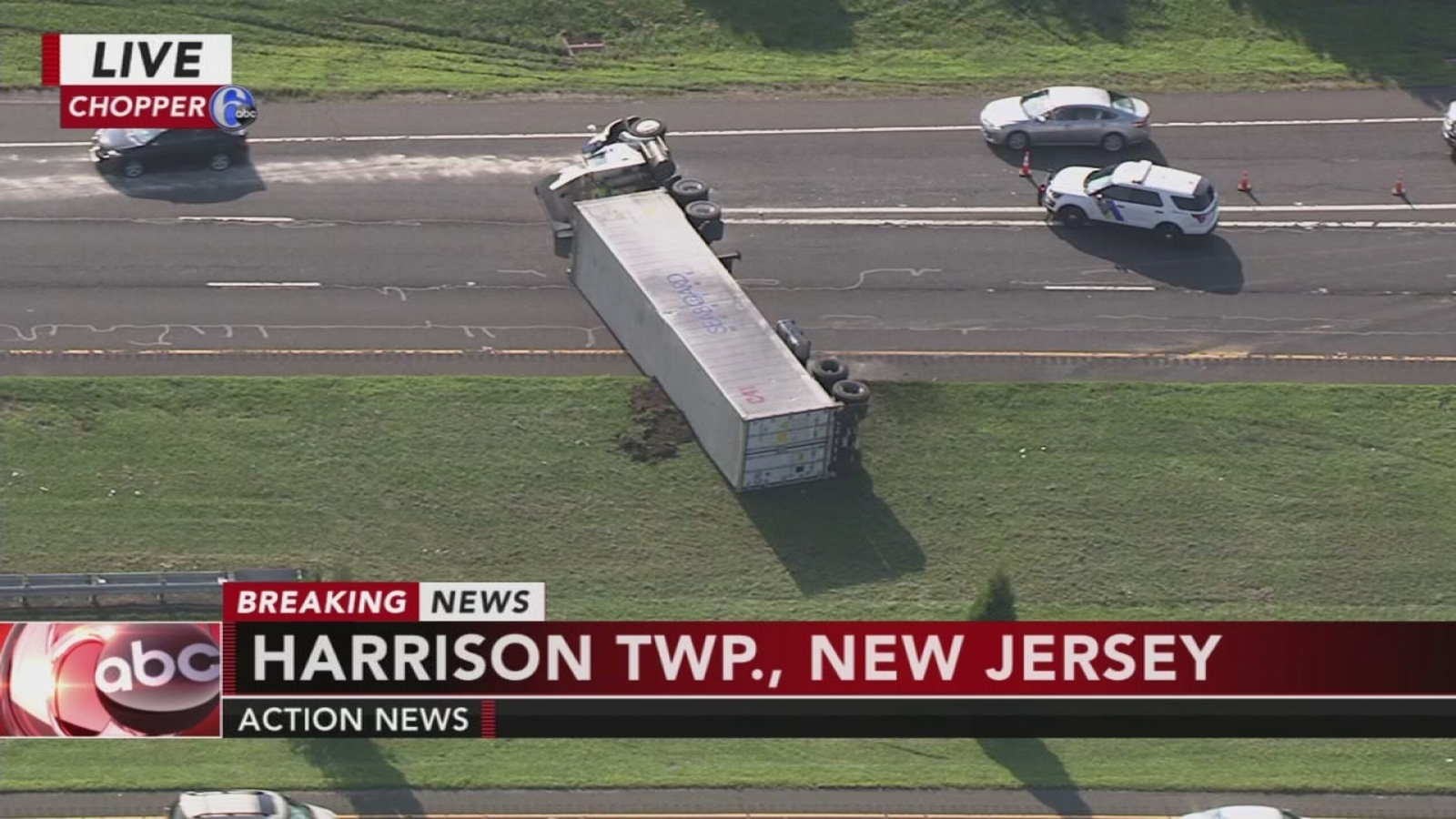 Tractor trailer overturns on Route 55 in Harrison Twp., Gloucester