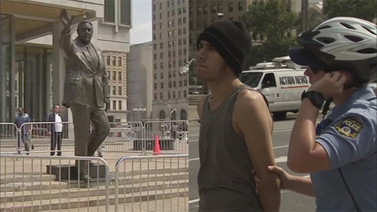 VIDEO Man arrested after throwing eggs at Frank Rizzo statue 6abc