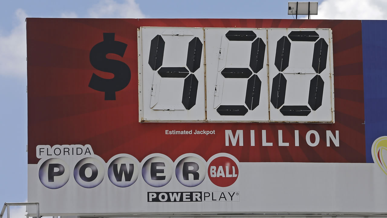 A billboard shows the Powerball prize, Tuesday, Aug. 15, 2017, in Miami. 