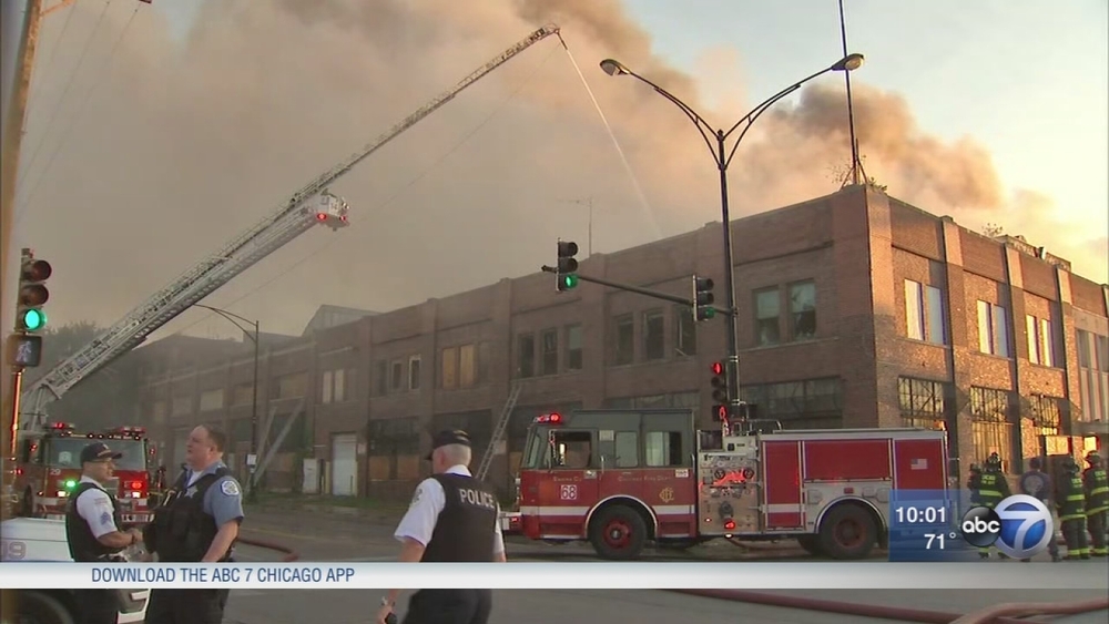 Old Zenith factory on fire in Belmont Cragin