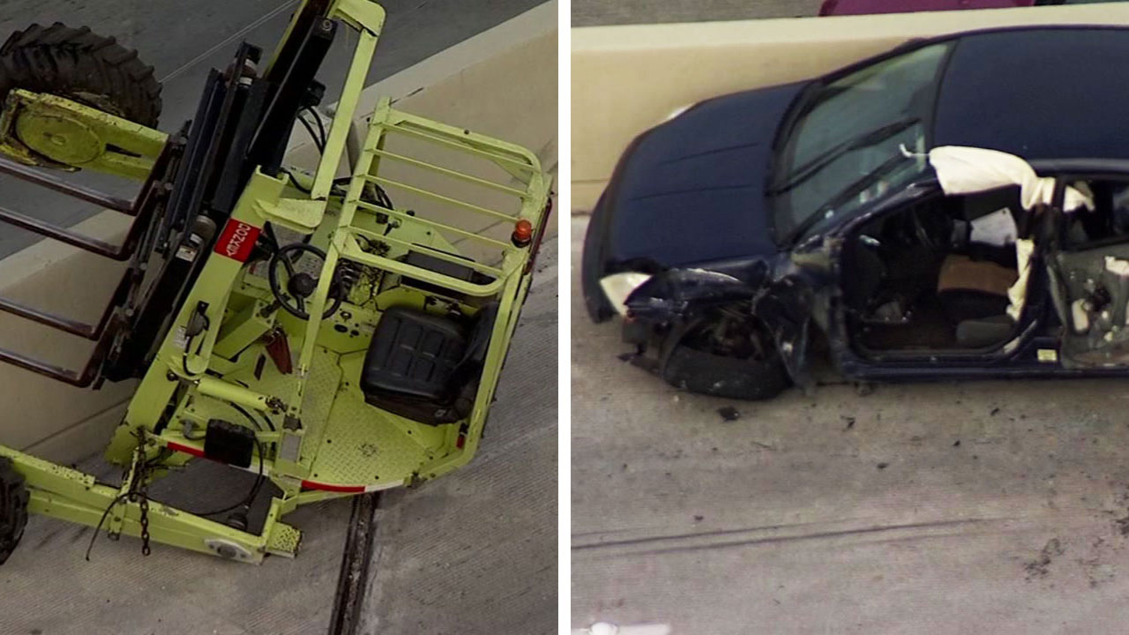 Falling forklift strikes car on Hwy 290 inbound at 43rd ABC13 Houston