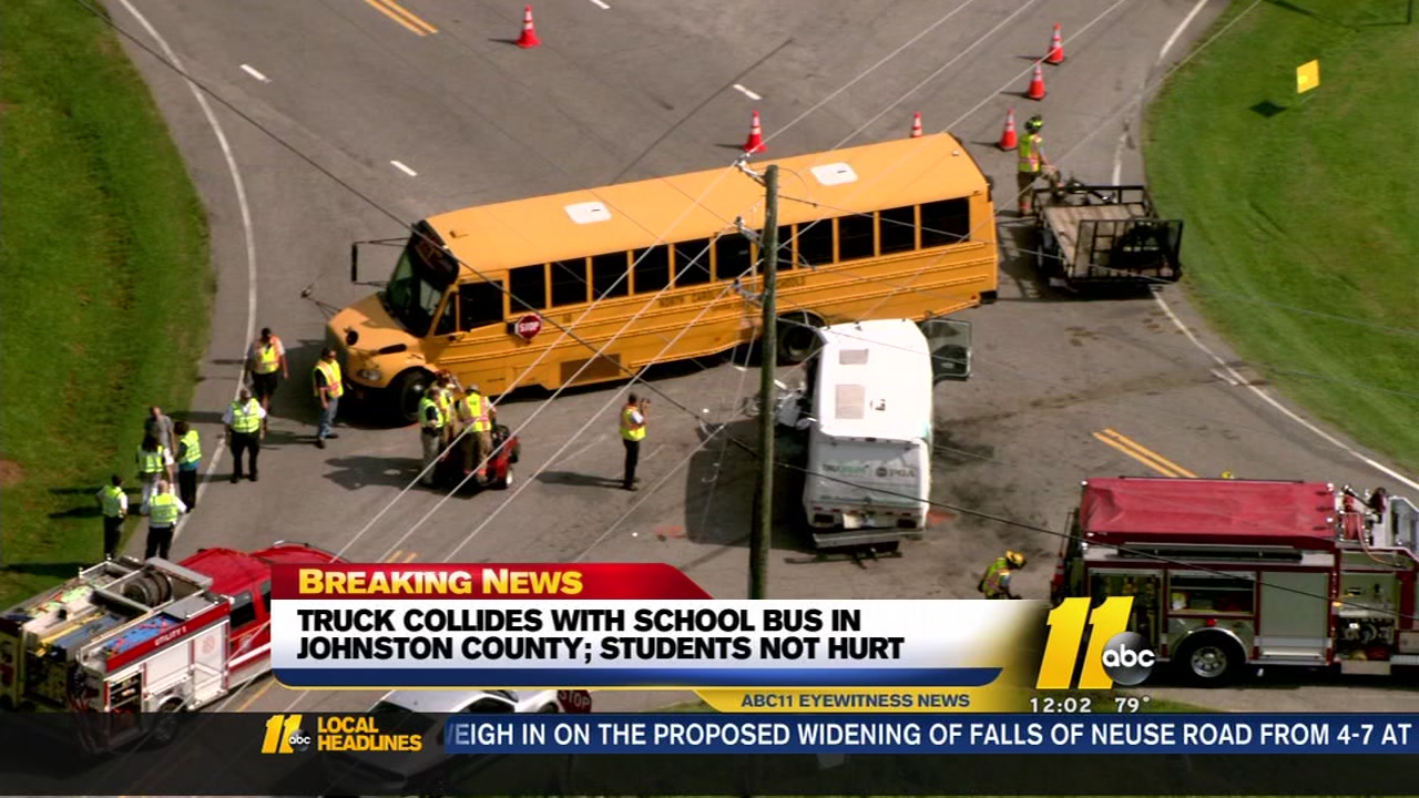 Truck collides with school bus in Johnston County