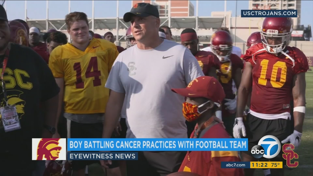 Boy, 10, battling leukemia practices with USC football team