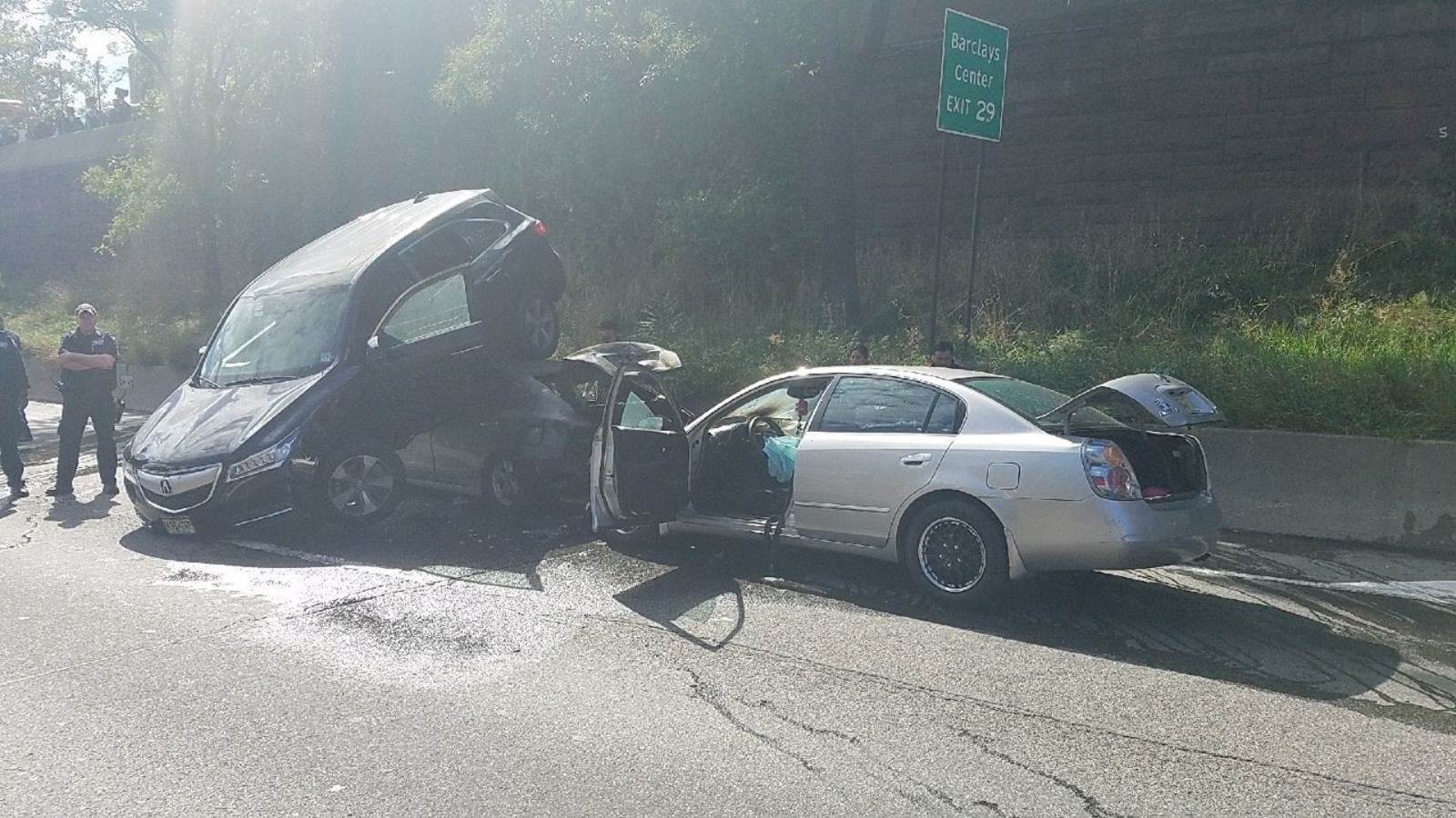 5 injured after car crashes, catches fire on BQE - ABC7 New York