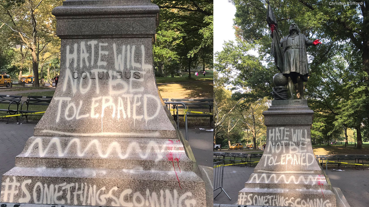 Statue of Christopher Columbus in Central Park vandalized