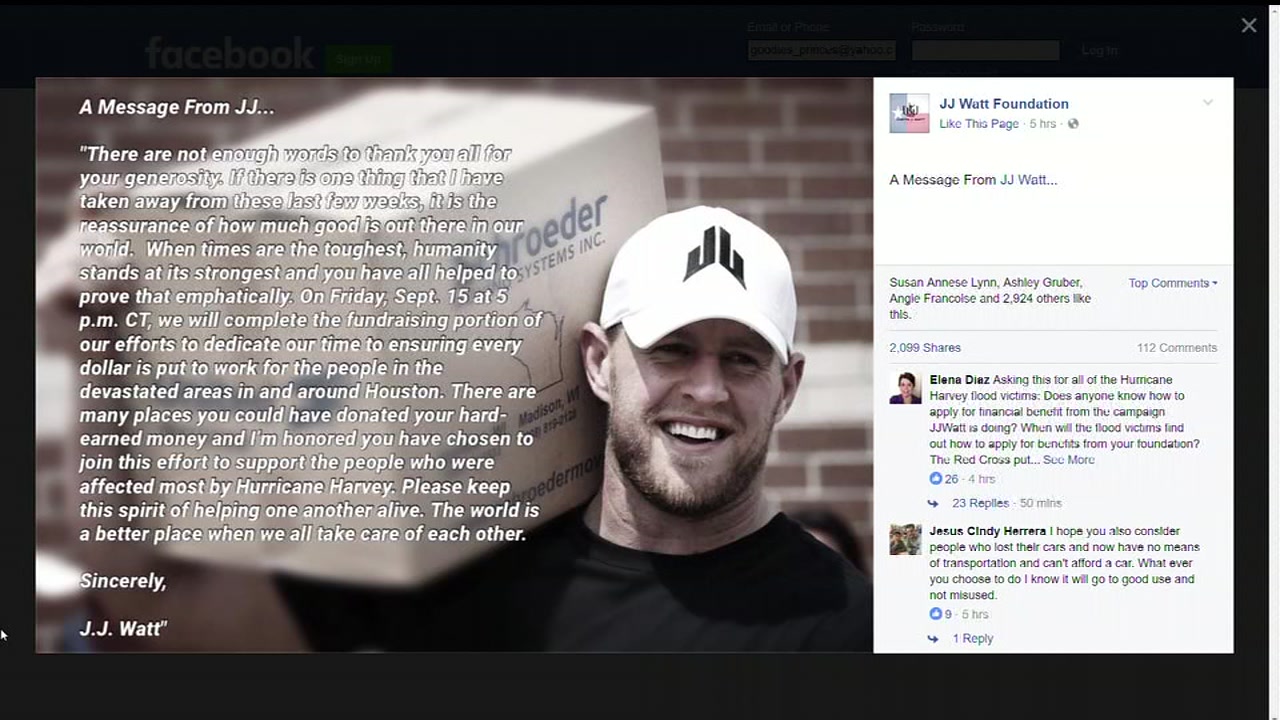 JJ Watt to stop taking donations on Friday