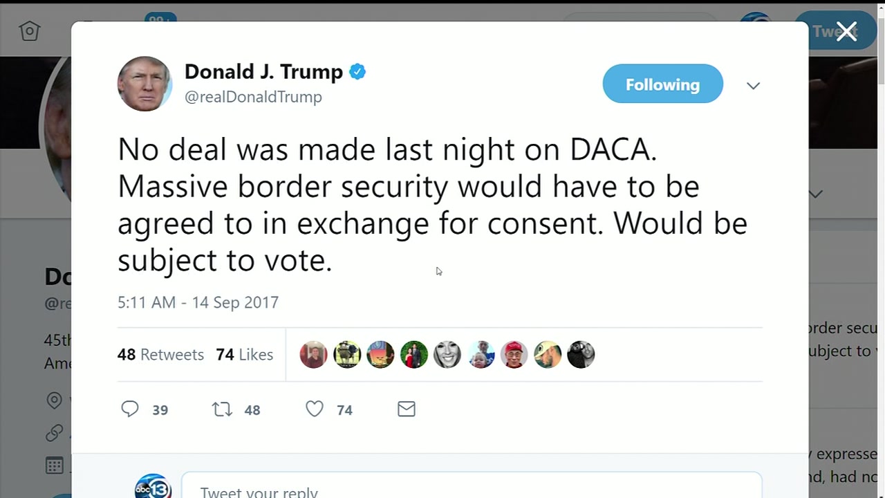 Trump denies DACA deal was made with Dems