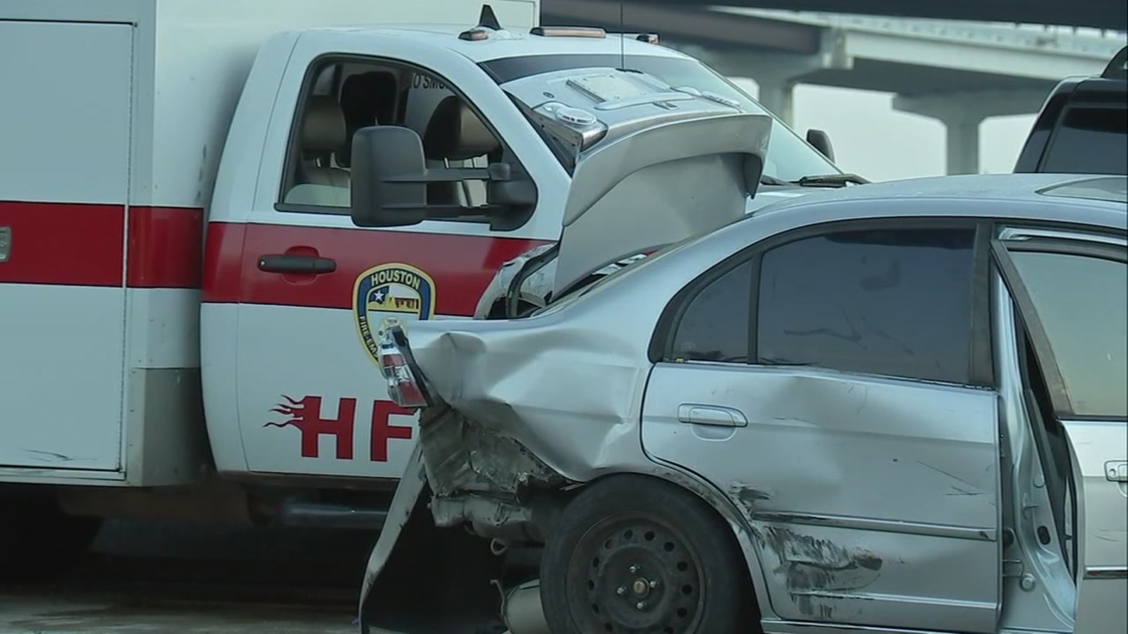Car hits ambulance responding to road rage crash on Gulf Fwy ABC13