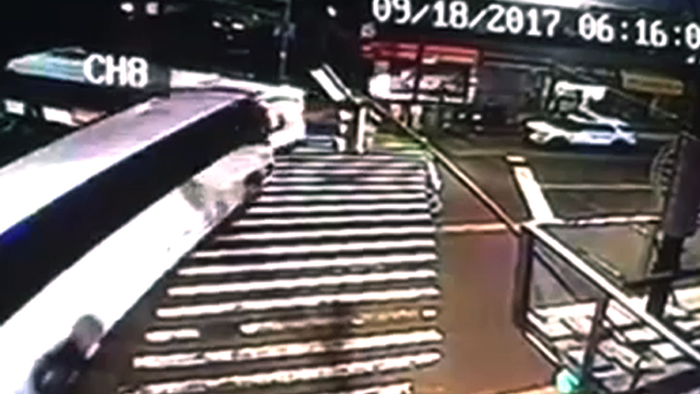 Surveillance video of deadly bus crash in Queens