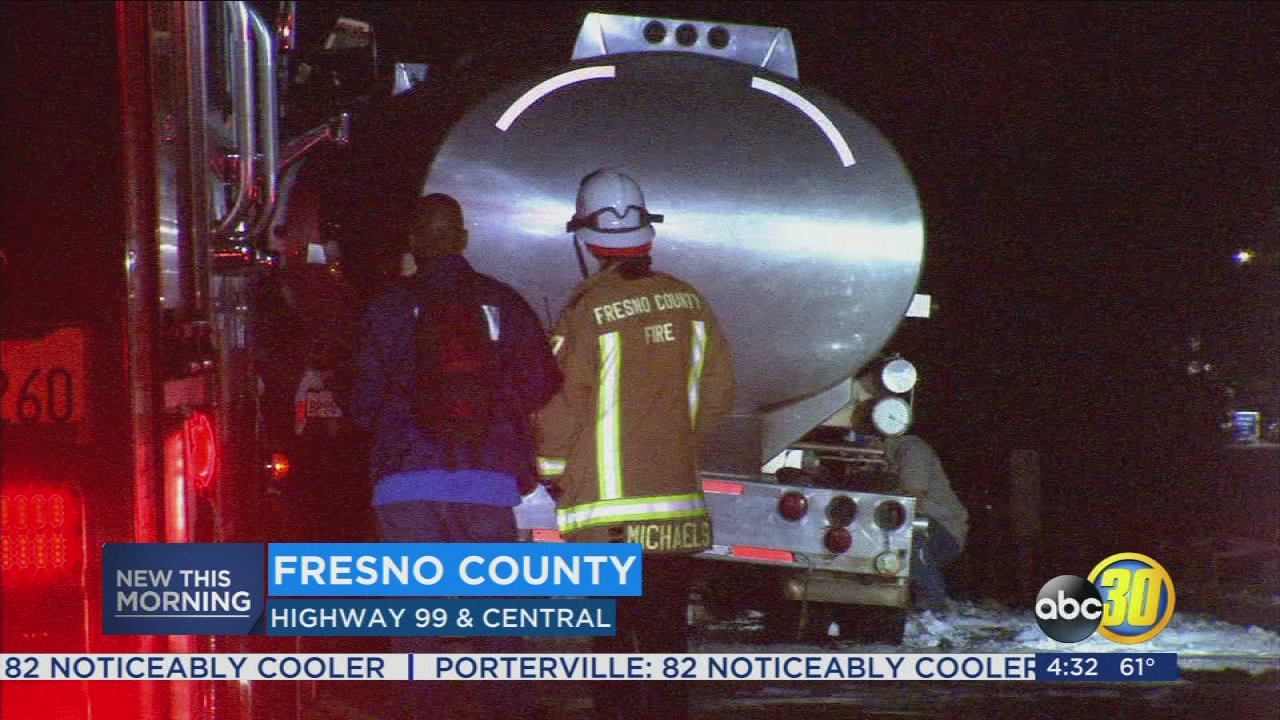 Tanker truck catches fire in Fresno County